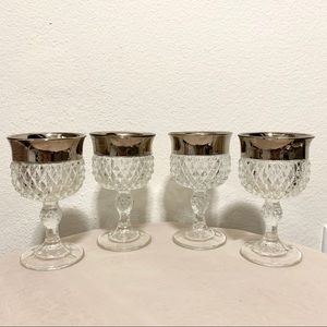Vintage ornate Victorian set of crystal silver trim goblets